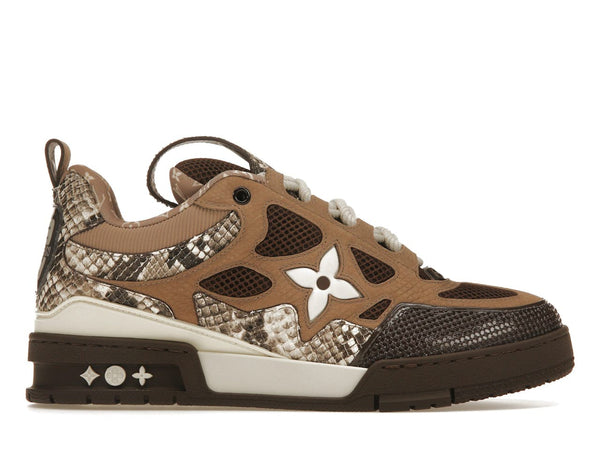 Tênis Louis Vuitton Skate- Pele de Cobra Marrom